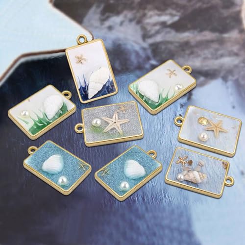 50pcs Open Bezels for Resin,Rectangle Open Frame Pendant Geometric Hollow Frame Pendant Resin Casting Frames Pendants with 1 Loop for Earrings, Necklace, Bracelet, Pressed Flower, DIY Crafts(K Gold) - color: K Gold;Rectangle;Style B