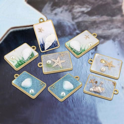 50pcs Open Bezels for Resin,Rectangle Open Frame Pendant Geometric Hollow Frame Pendant Resin Casting Frames Pendants with 1 Loop for Earrings, Necklace, Bracelet, Pressed Flower, DIY Crafts(K Gold) - color: K Gold;Rectangle;Style B