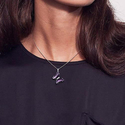 Aurora Tears Butterfly Necklace Earrings Ring Bracelet - Women 925 Sterling Silver Animal Butterflies Birthstone Pendant Crystal Wedding Birthday Jewelry - color: pendant-B.February-purple
