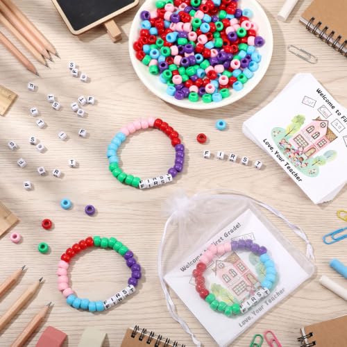 Tondiamo 24 Sets First Grade Back to School Gifts Friendship Bracelet Making Kit for Students Include Our Class is a Family Greeting Cards Beads Strings Bags DIY Kit for First Day of School Classroom - style: 1st Grade