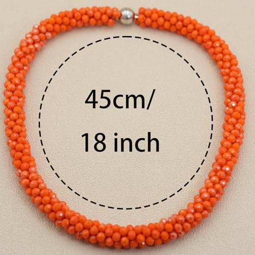 Hand Knotted Beads Statement Necklace Bracelet Jewelry Set Artificial Crystal Choker for Women- Handmade Beaded Strand Sparkly Faceted Crystal Rondelle-17inches, 30 Colors - color: BLue&Gray