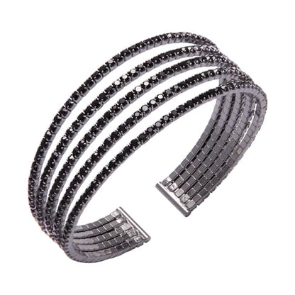 Black Rhinestone Cuff Bracelet for Women Layered Crystal Bridal Jewelry | Adjustable, Open Arm Cuff, Multilayer, Bangle Bracelets, Hypoallergenic, Lightweight, for Prom Cocktail Party Wedding Dating