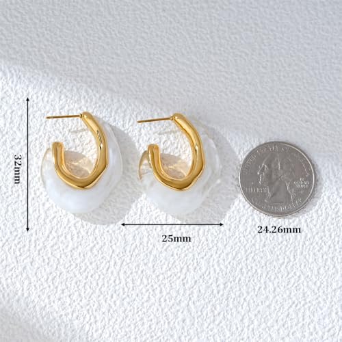 Enamel Hoop Earring for Women 18k Gold Plated Chunky Two-Tone U/C Shaped Earring Enamel Jewelry Gift for Wife Girlfriend - color: Orange 2