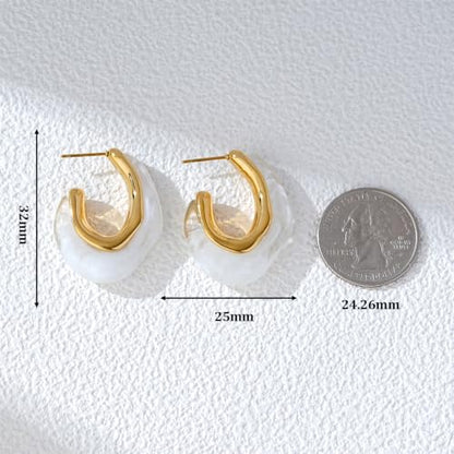 Enamel Hoop Earring for Women 18k Gold Plated Chunky Two-Tone U/C Shaped Earring Enamel Jewelry Gift for Wife Girlfriend - color: Orange 2