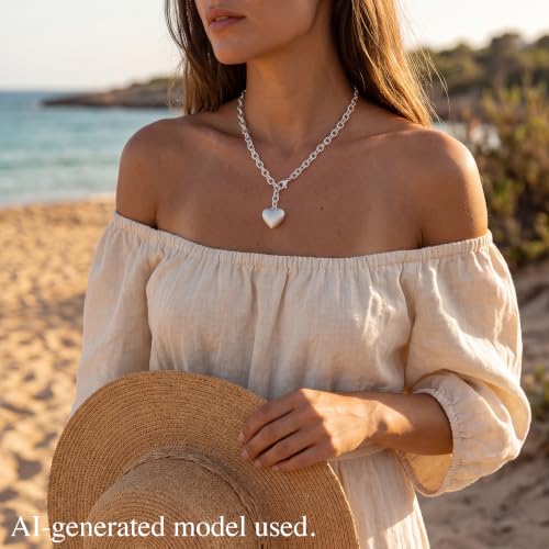 Puffy Heart Pendant Necklace for Women | Long and Short Pendant Necklace with 18K Gold Plated Heart Charm Statement Fashion Jewelry Gift - size: Short, style: Silver Chain & Heart