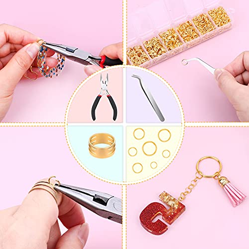 Paxcoo Gold Jump Rings for Jewelry Making - 1500Pcs Necklace Repair Kit With Supplies and Pliers for Bangle Charms, Earrings and Nail Piercing - color: Gold