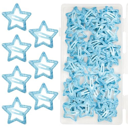 70 Pcs Metal Glitter Snap Hair Clips for Women,Small Snap Barrettes for Women Girls Thick Fine Hair (Blue) - color: Blue
