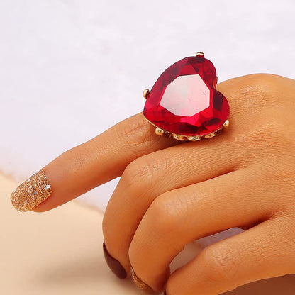 Mnyixsi Fashion Multi Color Big Crystal Heart Ring for Women, Open Adjustable Design Colorful Thick Heart Wedding Statement Ring, Shiny CZ Crystal Love Romantic Engagement Promise Ring Style 2 - color: Style 2