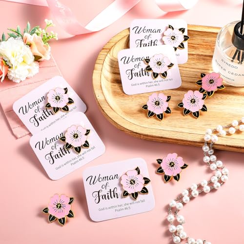 Sayglossy 30 Sets Woman of Faith Pins on Card Religious Flower Cross Pins with Cards Bulk Woman of Faith Christian Church Gifts Religious Lapel Brooches for Mother Day Birthday Gifts - style: Woman of Faith