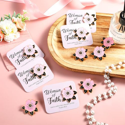 Sayglossy 30 Sets Woman of Faith Pins on Card Religious Flower Cross Pins with Cards Bulk Woman of Faith Christian Church Gifts Religious Lapel Brooches for Mother Day Birthday Gifts - style: Woman of Faith