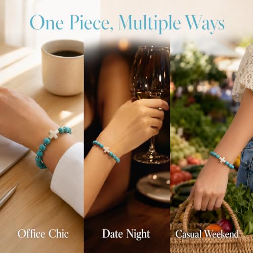 Crystal Cross Bracelet for Women and Men, Gift Jewelry Jewelry Gift | natural stone beads, crystal beads, cross design, inspirational style, birthday gift, bracelet jewelry for casual styling - color: blue