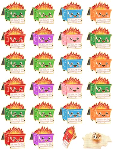 JUNEBRUSHS 28pcs Positive Enamel Dumpster Fire Brooch Pins Inspirational Lapel Pins for Coworker Appreciation Gifts Party Supplies Clothes Decor Accessories（7colors） - style: Dumpster Style