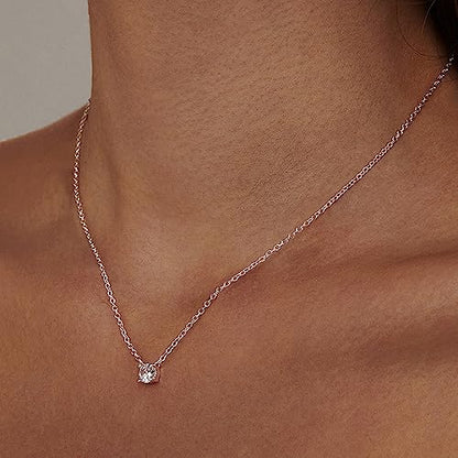 Zeffy Diamond Necklaces for Women, Dainty Gold Necklace 18k Gold Plated Layered Necklaces Simple Gold CZ Diamond Pendant Necklaces for Women Trendy Jewelry Gifts for Girls - color: Silver CZ Necklace
