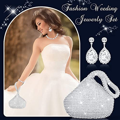 4 Pcs Silver Clutch Purse Jewelry Set for Women Rave Accessories Evening Rhinestone Purse Silver for Bride Wedding - style: Fresh Style