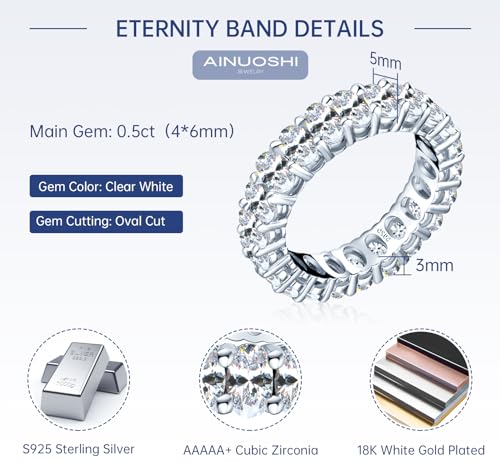 AINUOSHI Eternity Ring, 925 Sterling Silver Engagement Promise Ring for Women,Emerald Oval Radiant Round Cushion Cut Cubic Zirconia CZ Fine Ring,Stackable Full Eternity Wedding Band - color: Oval Cut