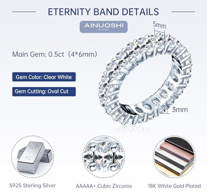 AINUOSHI Eternity Ring, 925 Sterling Silver Engagement Promise Ring for Women,Emerald Oval Radiant Round Cushion Cut Cubic Zirconia CZ Fine Ring,Stackable Full Eternity Wedding Band - color: Oval Cut