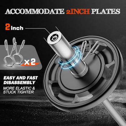 57"Olympic Barbell Bar, 2" Standard Straight Bars for Weight Lifting | Barbells Bar for Bench Press/Squats/Hip Thrusts/Lunges/Biceps- Home Gym Weight Bar- 2 Spring Collars(500lb Weight Capacity) - color: Silver