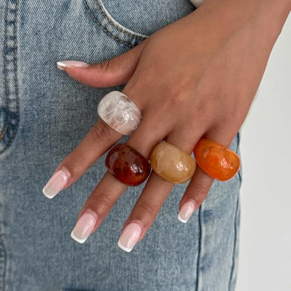 Chunky Transparent Acrylic Ring for Women Candy Color Knuckle Finger Rings Resin Plastic Wide Rings Trendy Y2k Statement Ring Charm Geometric Jewelry Present for Women - color: Brown