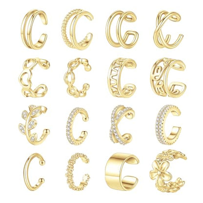 Jewdreamer 16Pcs Ear Cuffs for Women Non Piercing | 14K Golded Silver Ear Cuffs Earrings Non Pierced Clips On Cartilage Earring Fake Earrings Lightweight - style: 16PCS GOLDED