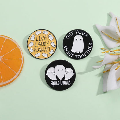 Cartoon Animal Enamel Brooch Set Cute Butterfly Duck Cat Lapel Pins for Backpacks Jacket Decoration Gifts for Friends - style: Squad Ghouls Ghost