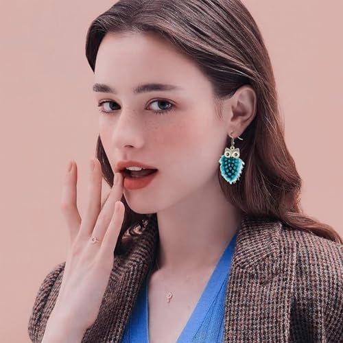 Owl Feather Earrings for Women Bohemian Vintage Personality Wave Dot Feather Dangle Drop Earrings Boho Retro Alloy Long Statement Earrings Feather Party Jewelry Gift