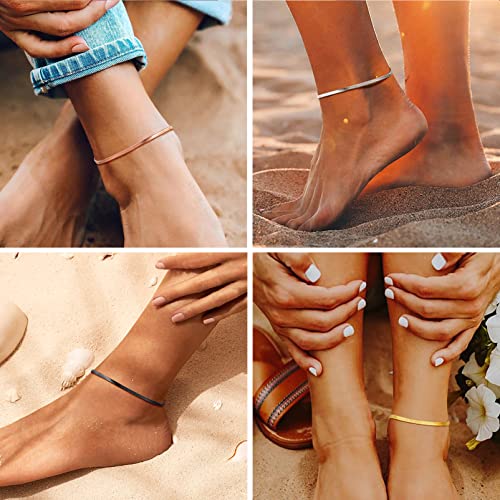 PROSTEEL 316L Stainless Steel Herringbone Flat Chain Bracelets/Anklets, Beautiful Summer Jewelry, Black/Yellow Gold/Rose Gold Plated, 6.3inch/8.5inch Adjustable, Come Box - color: Silver
