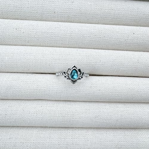 Lotus Ring for Women - Zircon Inlaid Flower Promise Ring - My Trauma Inspirational Statement Floral Jewelry Gift - color: blue