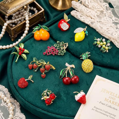 12 Pcs Women Brooches Bulk Vintage Rhinestone Pin Set - style: Fruit