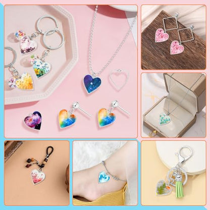 Oubaka 50pcs Open Bezel Pendants Heart Open Frame Pendant Geometric Hollow Bezel Pendants Resin Casting Frame Pendant for Earrings, Necklace, Bracelet, Pressed Flower, DIY Crafts(White K) - color: White K;Heart