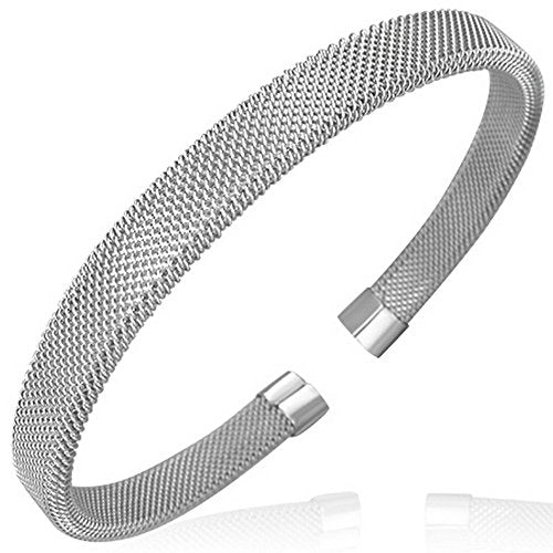 Stainless Steel Mesh Cable Womens Open End Bangle Bracelet