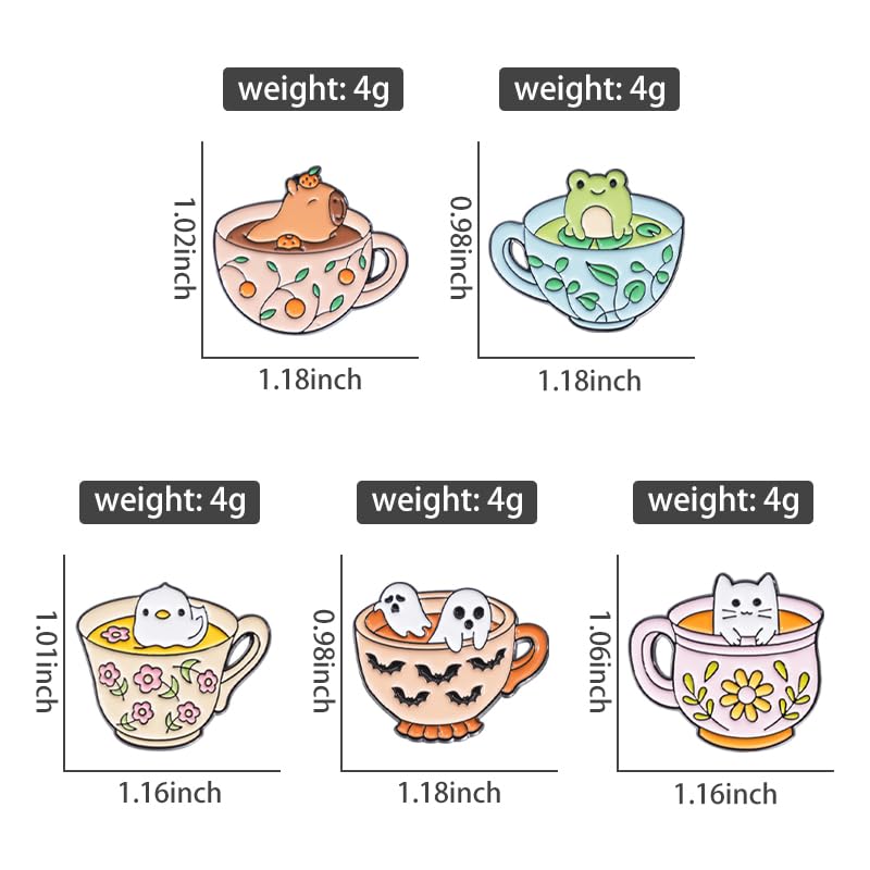 Cartoon Animal Enamel Brooch Set Cute Butterfly Duck Cat Lapel Pins for Backpacks Jacket Decoration Gifts for Friends - style: Animal Cup