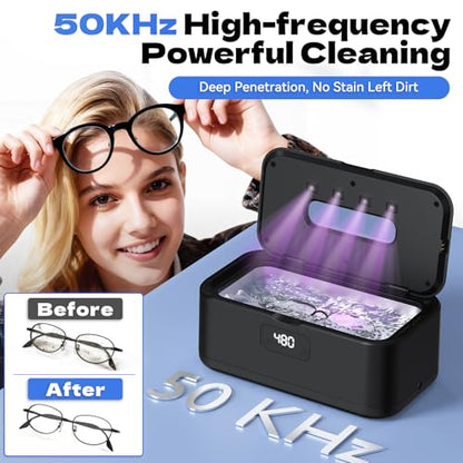 Ultrasonic Jewelry Cleaner, 50Khz Jewelry Cleaner Ultrasonic Machine for Jewelry, Eyeglasses, Rings, Watch Strap, Dentures, 24oz - 304 Stainless Steel Tank, Digital Timer, 5 Cleaning Modes - color: Black