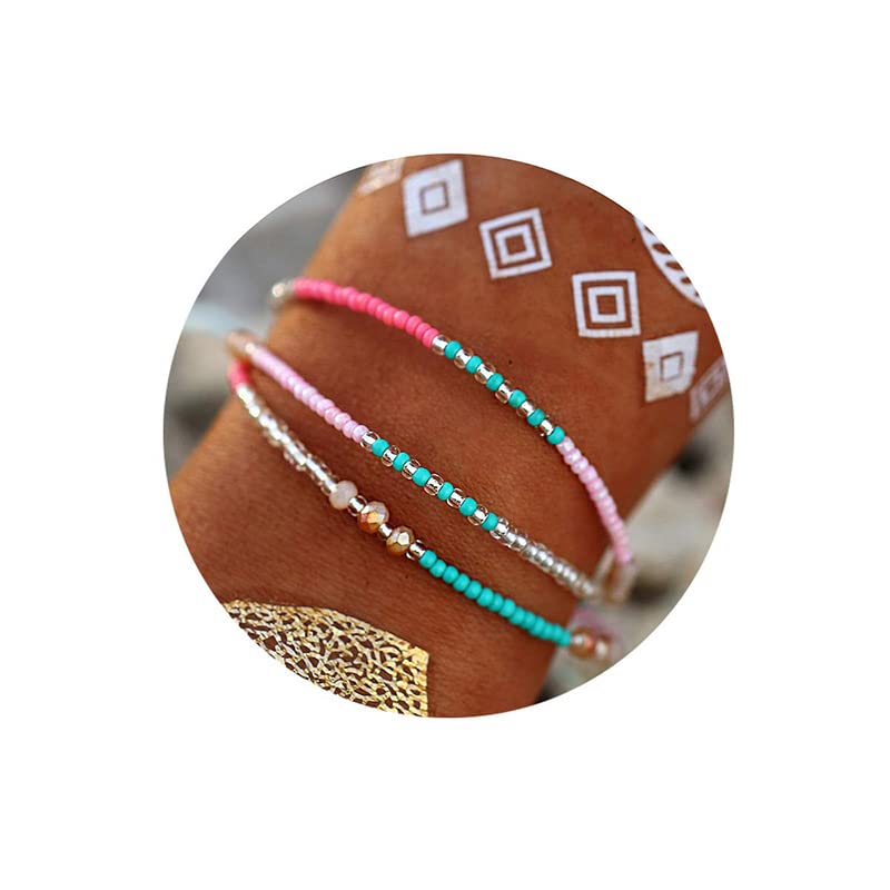 SUMMER LOVE Boho Bohemian Beaded Anklet Bracelets for Women Unique Colorful Pretty Beach Anklet,Handmade