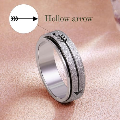 Fidget Spinner Ring for Women - THIS TOO SHALL PASS Stainless Steel 18K Gold Plated Anxiety Rotating Inspirational Ring for Stress Relief, Thumb Hope Rings Jewelry Gift for Women Men - color: Silver