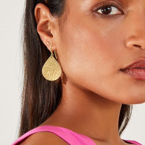 Gold Earrings 14k Gold Plated Hoop Earrings Dainty Pearl hoop Disc Coin Bead Starfish Teardrop Circle Dangle Drop Earrings for Women Hypoallergenic Jewelry Gifts - color: Teardrop Disc-Gold