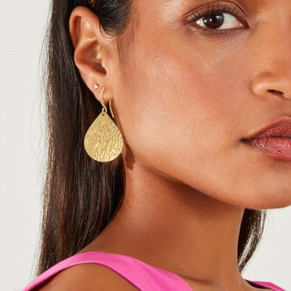 Gold Earrings 14k Gold Plated Hoop Earrings Dainty Pearl hoop Disc Coin Bead Starfish Teardrop Circle Dangle Drop Earrings for Women Hypoallergenic Jewelry Gifts - color: Teardrop Disc-Gold