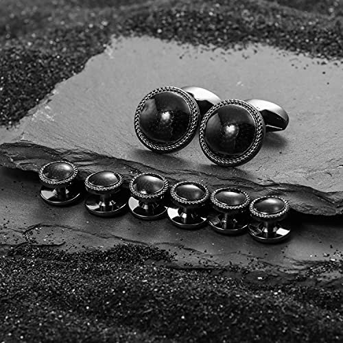 HAWSON Mens Cufflinks and Tuxedo Studs Set in Gift Box, Easy to Wear, Gifts or Jewelry for Men, Wedding Accessories, Designed - color: Black