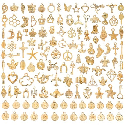 126 PCS Wholesale Bulk Lots Jewelry Making Charms, Mixed KC Gold Charms Letter A-Z Pendants DIY for Necklace Bracelet Jewelry Making and Crafting - color: Gold-126PCS
