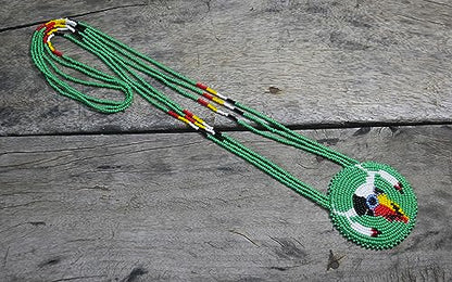 Handmade Native American Style Tribal ethnic Seed Bead Beaded Layered Medallion Necklace - color: Buffalo Skull