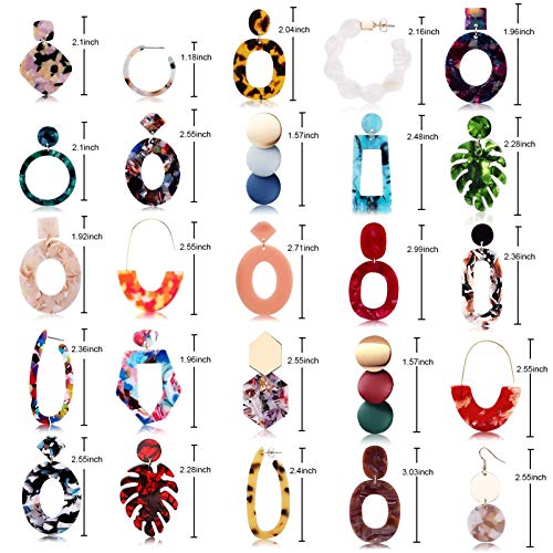 25 Pairs Acrylic Resin Statement Earrings Set for Women Mottled Hoop Fashion Drop Dangle Jewelry Hypoallergenic for Sensitive Ears - style: Cool