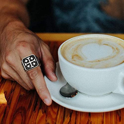 Jerusalem Cross Ring for Men, Templar Crusader Stainless Steel Signet 7-15 | Christian rings for men, meaningful gift, faith-inspired design, vintage style, Catholic ring, bold statement look