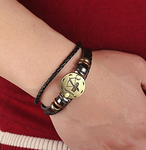 Punk Alloy Leather Bracelet for Constellation Braided Rope Bracelet Bangle - style: Sagittarius