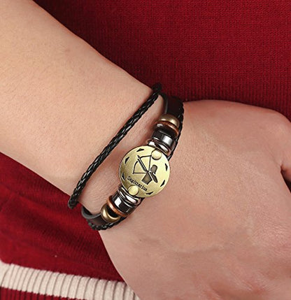 Punk Alloy Leather Bracelet for Constellation Braided Rope Bracelet Bangle - style: Sagittarius