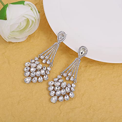 Flower Teardrop Bridal Wedding Dangle CZ Earrings in Silver/Gold Tone for Women Girl Bride Gift … - color: B-teardrop 3