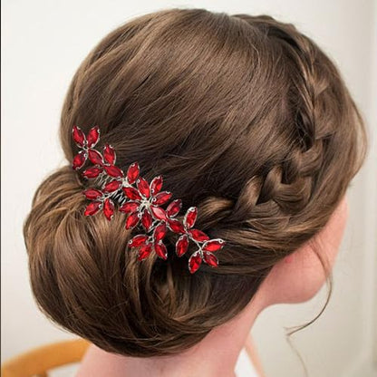 Red Wedding Crystal Hair Comb Elegant Bridal Wedding Hair Piece Teardrop Crystal Rhinestone Hair Accessories for Women Prom Party Photography - color: Red