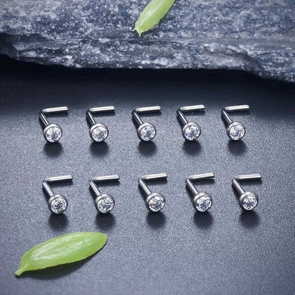ASTM F136 Titanium Nose Rings 18G 20G 22G Jeweled Clear Cubic Zirconia Nose Studs Ring Screw L-Shaped Bone Hypoallergenic Body Piercing Jewelry for Women 1.5mm 2mm 2.5mm 3mm 10PCS - style: L-Shaped:18G(1.0mm)-3mm CZ