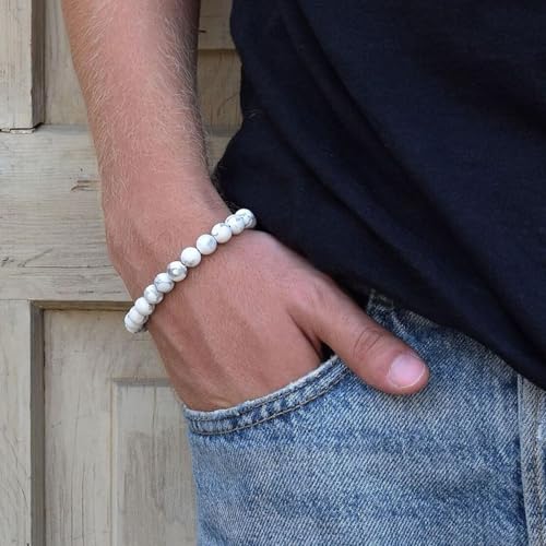 Mens Beaded Bracelets Set 8MM Tiger Eye Lava Stone Stretch Natural Stone Men's Bead Bracelet Mens Bracelet - color: 4,white,blue