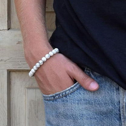 Mens Beaded Bracelets Set 8MM Tiger Eye Lava Stone Stretch Natural Stone Men's Bead Bracelet Mens Bracelet - color: 4,white,blue