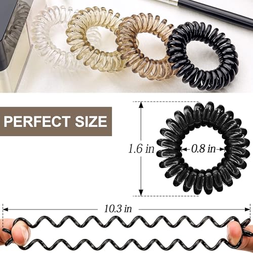 9PCS Spiral Hair Ties for Women, Creaseless and Dent-Free Coil Hair Bands, No Damage Phone Cord Style Hair Elastics for Daily Use, Flexible and Durable Plastic Hair Accessories Black