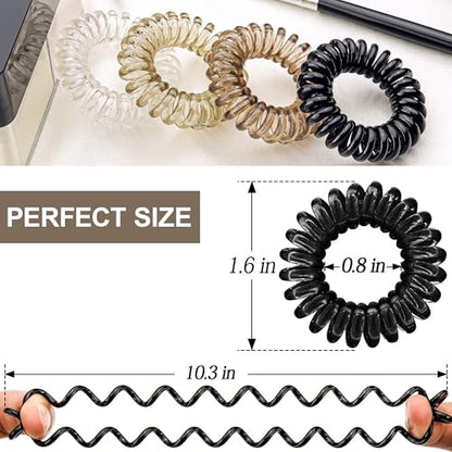 9PCS Spiral Hair Ties for Women, Creaseless and Dent-Free Coil Hair Bands, No Damage Phone Cord Style Hair Elastics for Daily Use, Flexible and Durable Plastic Hair Accessories Black